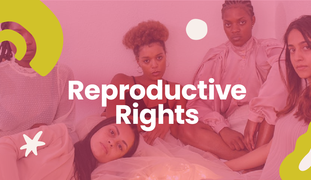 BIPOC women stare seriously in the photo while lounging together closely to represent reproductive rights in the We're Gonna Talk About it Podcast